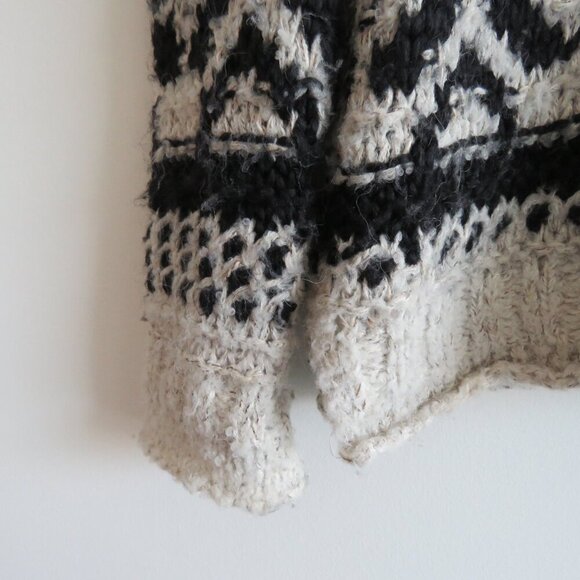 FREE PEOPLE Silver Reed Fair Isle Black White Crochet Wool Boho Sweater Sz XS - Picture 7 of 15